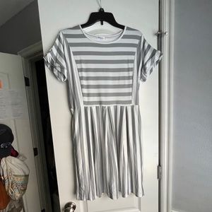 Grey & White Striped Swing Dress